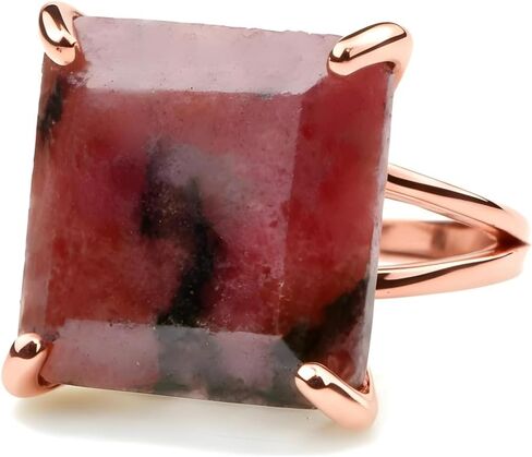 Rose Gold Natural Rhodonite Ring - Artisan Rings for Women - Everyday Fashion Jewelry Ring, Customized Statement Gold Rings - Choice of Size and Material in Kuwait