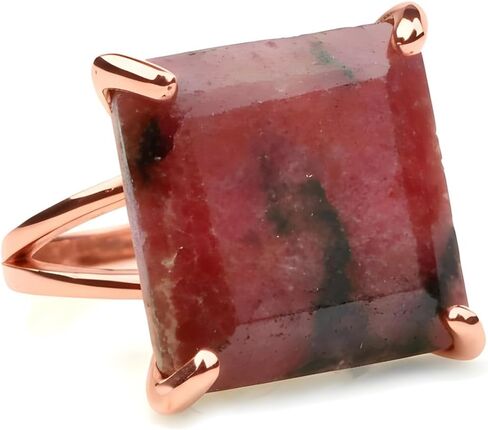 Rose Gold Natural Rhodonite Ring - Artisan Rings for Women - Everyday Fashion Jewelry Ring, Customized Statement Gold Rings - Choice of Size and Material in Kuwait
