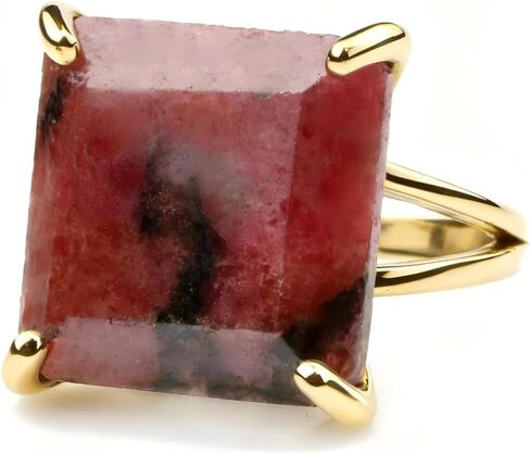 Rose Gold Natural Rhodonite Ring - Artisan Rings for Women - Everyday Fashion Jewelry Ring, Customized Statement Gold Rings - Choice of Size and Material in Kuwait
