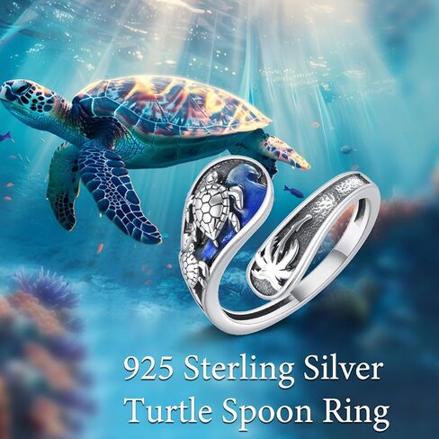 URONE Turtle Spoon Ring Sterling Silver Sea Turtle Thumb Ring Ocean Jewelry Gifts for Women in Saudi Arabia