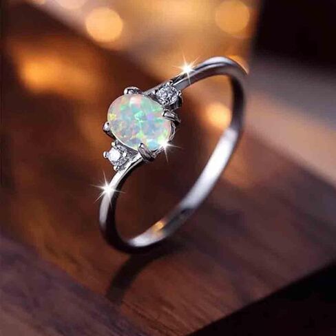 Oval Opal Engagement Ring for Women Trendy Statement Jewelry with Cubic Zirconia in Saudi Arabia
