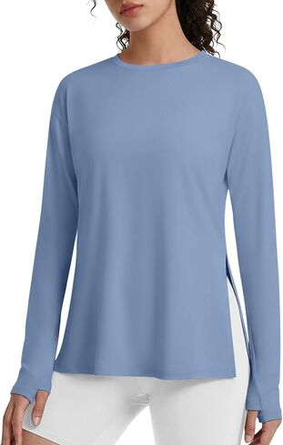 G4Free Lightbreeze Side Slits Workout Long Sleeve Shirts for Women - UPF 50+ Crewneck Tops with Thumbholes Loose Casual in Saudi Arabia