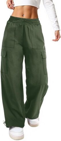 keriffe السراويل البضائع الفضفاضة النساء المظلة المشي لمسافات طويلة بنطال ذو قصة أرجل واسعة مع 4 جيوب Y2K ملابس السفر غير رسمية in Kuwait