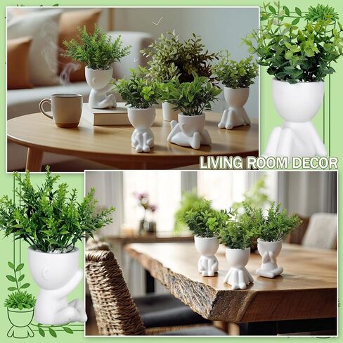 Tigeen 4 Packs Creative Fake Plants in Playful Human Shaped Pots Vase Cute Desk Decor Mini Artificial Greenery Positive Office Gifts Small Fake Plants for Desk Shelves Tabletop Modern Home Decoration in Saudi Arabia