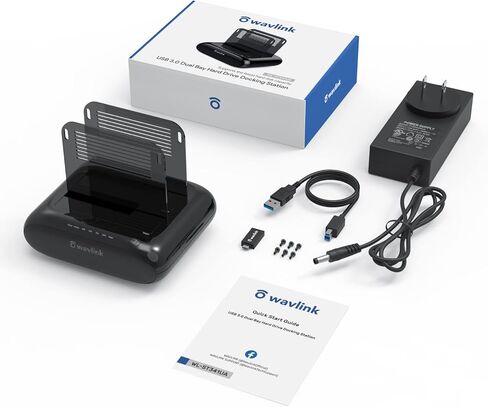 WAVLINK Dual Bay Hard Drive Docking Station - USB 3.0 to SATA I/II/III for 2.5" & 3.5" HDD/SSD with Fixed Bezel, Supports Offline Clone/Duplicator Function, Supports 2x20TB with UASP 6Gbps - Black in Kuwait