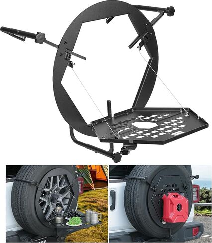 JOYTUTUS Molle Panel Fits Spare Tire 31.5"-38" Diameter 10"-12.4" Width Tires- Multi-Function Camping Table with Storage, 40lbs Capacity, Compatible with Most Wrangler Bronco SUVs in Saudi Arabia