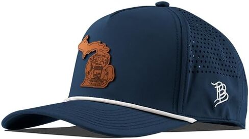 Branded Bills Michigan 26 Tan Leather Curved 5 Panel Rope, Snapback Closure, Lightweight, Comfortable Baseball Cap in Saudi Arabia