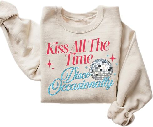 Retro Disco Ball Kiss All The Time Sweatshirt – Vintage Dance Party Graphic Crewneck Pullover, Fun Music Lover Gift in Kuwait