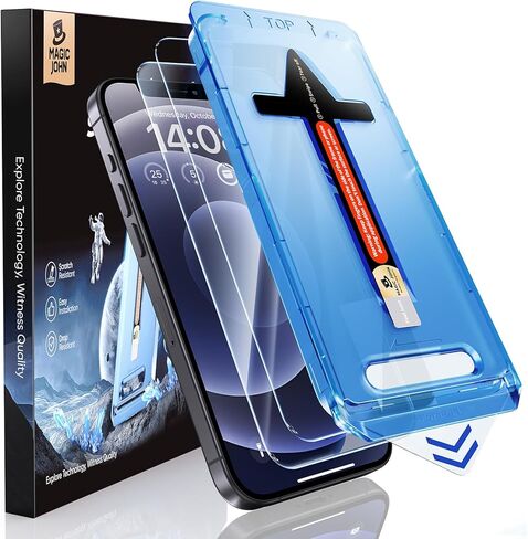 MAGIC JOHN 2 Pack for iPhone 12/iPhone 12 Pro 6.1 inch Tempered Glass Screen Protector, Auto Dust-Elimination Installation, Bubble Free, HD Clear, Easy Installation in Kuwait
