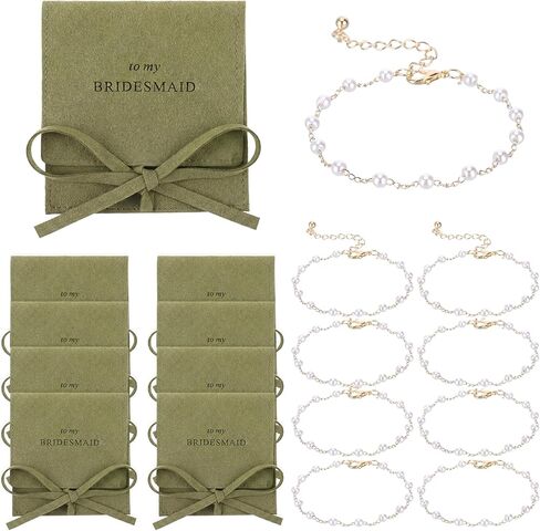 16 Pcs Bridesmaid Gift Pearl Bracelet Including 8 Linen Cotton Small Drawstring Bags 8 Knot Bracelet for Wedding Party Favors in Saudi Arabia