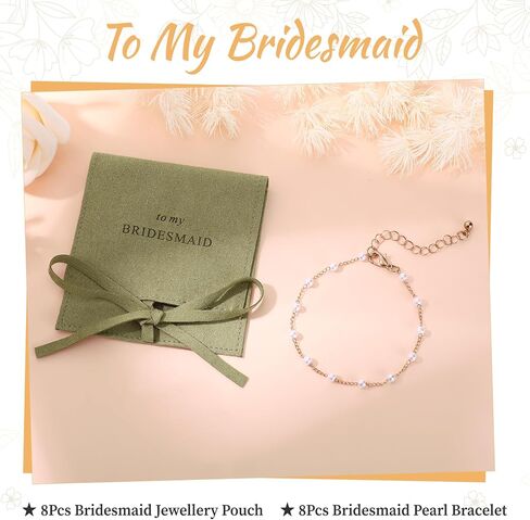 16 Pcs Bridesmaid Gift Pearl Bracelet Including 8 Linen Cotton Small Drawstring Bags 8 Knot Bracelet for Wedding Party Favors in Saudi Arabia