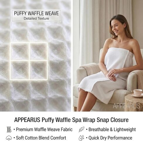 APPEARUS Women's Waffle Spa Bath Wrap with Adjustable Snap Closure - One Size (Fits S-L) Lightweight Quick-Dry Robe in Kuwait
