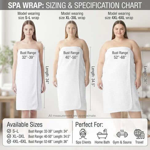 APPEARUS Women's Waffle Spa Bath Wrap with Adjustable Snap Closure - One Size (Fits S-L) Lightweight Quick-Dry Robe in Kuwait