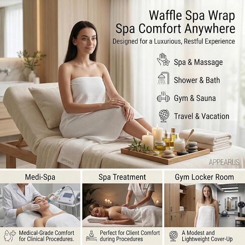 APPEARUS Women's Waffle Spa Bath Wrap with Adjustable Snap Closure - One Size (Fits S-L) Lightweight Quick-Dry Robe in Kuwait