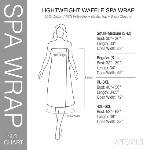 APPEARUS Women's Waffle Spa Bath Wrap with Adjustable Snap Closure - One Size (Fits S-L) Lightweight Quick-Dry Robe in Kuwait