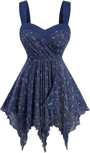 ROSE GAL Women Plus Size Sleeveless Tanks Glitter Stars Handkerchief Hem Flowy Tank Top in Saudi Arabia
