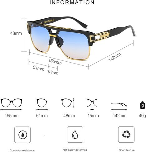 Square Aviator Large Fashion Sunglasses For Men Women Goggle Alloy Frame Glasses in Saudi Arabia