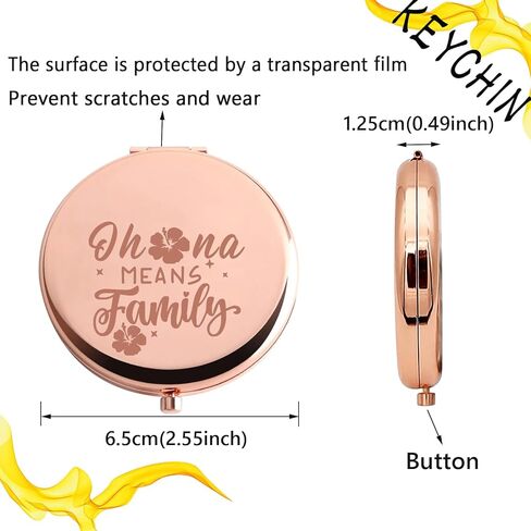 KEYCHIN Funny Cartoon Movie Pocket Mirror Hawaiian Trip Inspired Gifts Ohana Means Family Compact Mirror for Women Girls Teenagers (Oha-na Means Family-RG) in Kuwait