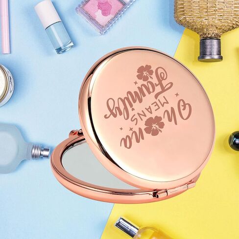 KEYCHIN Funny Cartoon Movie Pocket Mirror Hawaiian Trip Inspired Gifts Ohana Means Family Compact Mirror for Women Girls Teenagers (Oha-na Means Family-RG) in Kuwait