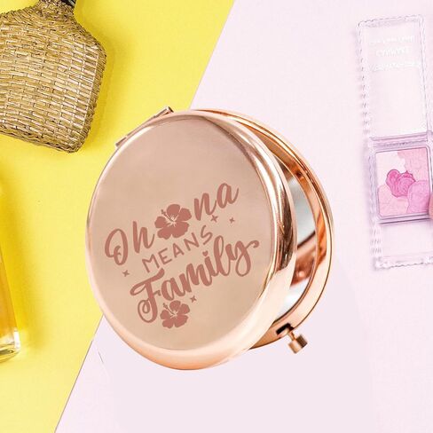 KEYCHIN Funny Cartoon Movie Pocket Mirror Hawaiian Trip Inspired Gifts Ohana Means Family Compact Mirror for Women Girls Teenagers (Oha-na Means Family-RG) in Kuwait