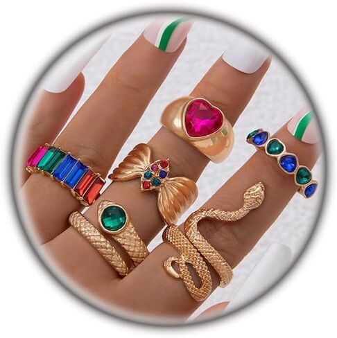 Gold Knuckle Stackable Rings Set for Women Crystal CZ Statement Stacking Ring Sets Silver Vintage Snake Love Heart Mid Finger Rings for Her in Saudi Arabia