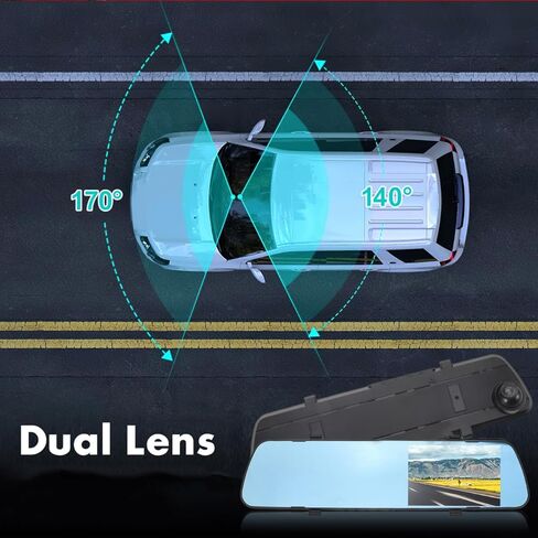 كاميرا قياس Healifty Mirror Dash Cam مع شاشة رقمية مقاس 2.4 بوصة وعدسة واحدة ومرآة للرؤية الخلفية ومسجل قيادة وكاميرا احتياطية لتعزيز سلامة مواقف السيارات ومراقبة الرجوع للخلف in Saudi Arabia