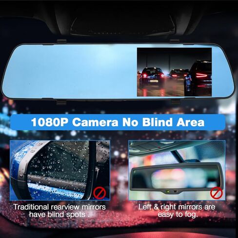 كاميرا قياس Healifty Mirror Dash Cam مع شاشة رقمية مقاس 2.4 بوصة وعدسة واحدة ومرآة للرؤية الخلفية ومسجل قيادة وكاميرا احتياطية لتعزيز سلامة مواقف السيارات ومراقبة الرجوع للخلف in Saudi Arabia