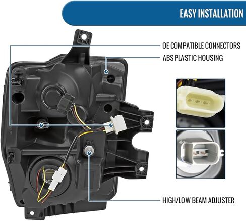 Ronnin - يناسب 2008-2010 Ford F250 F350 F450 F550 Super Duty Pickup الهالوجين المصابيح الأمامية LED زوج تجميع أنابيب إشارة الانعطاف المتسلسلة | أسود in Kuwait