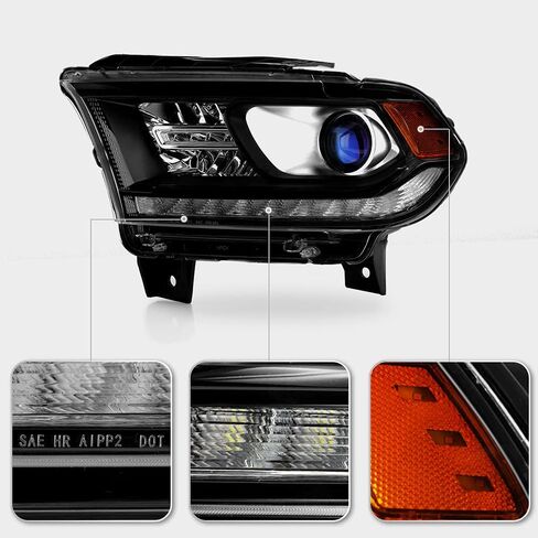 ACANII - For [Factory LED DRL Halogen Model] 2016-2020 Dodge Durango Black Projector Headlights Headlamps Set Left+Right in Saudi Arabia