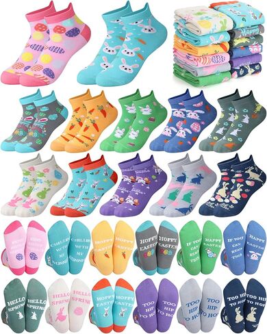 12 Pairs Funny Easter Socks for Women Novelty Easter Ankle Socks Bulk Bunny Eggs Carrot Pattern Spring Holiday Party Gift for Women Adult in Kuwait