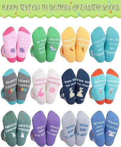 12 Pairs Funny Easter Socks for Women Novelty Easter Ankle Socks Bulk Bunny Eggs Carrot Pattern Spring Holiday Party Gift for Women Adult in Kuwait