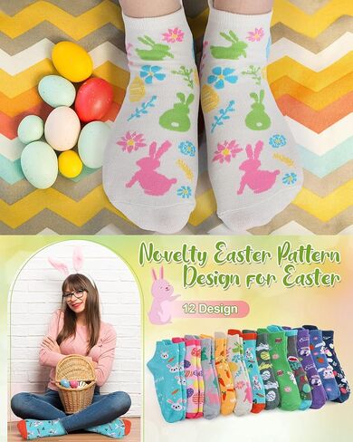12 Pairs Funny Easter Socks for Women Novelty Easter Ankle Socks Bulk Bunny Eggs Carrot Pattern Spring Holiday Party Gift for Women Adult in Kuwait