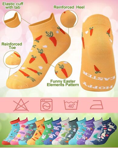 12 Pairs Funny Easter Socks for Women Novelty Easter Ankle Socks Bulk Bunny Eggs Carrot Pattern Spring Holiday Party Gift for Women Adult in Kuwait
