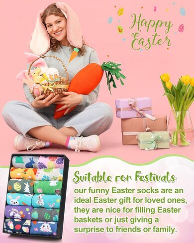 12 Pairs Funny Easter Socks for Women Novelty Easter Ankle Socks Bulk Bunny Eggs Carrot Pattern Spring Holiday Party Gift for Women Adult in Kuwait