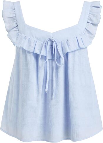 CIDER Womens Going Out Tank Crop Tops Eyelet Embroidered Floral Ruffle Square Neck Tie Sleeveless Blouse Casual Summer Outfit in Saudi Arabia