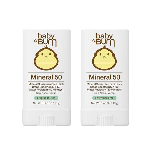 Baby Bum Mineral Sunscreen Face Stick - SPF 50 - UVA,UVB Face and Body Protection - Fragrance Free Safe for Sensitive Skin- Travel Size 0.45 Ounce (Pack of 2) in Kuwait