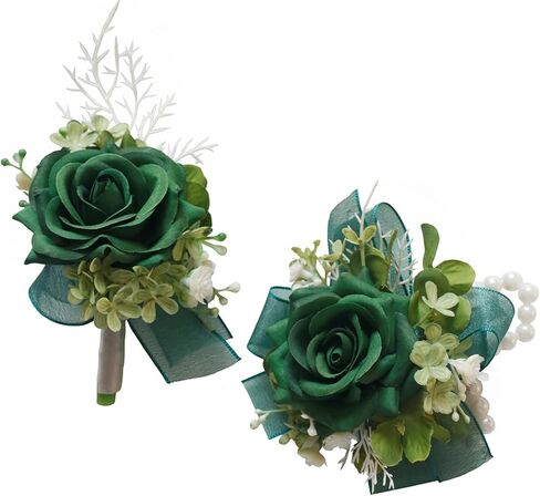 مجموعة صدار المعصم والعروة من MAFELOE مجموعة إكسسوارات زهور الورد الاصطناعية للعريس ووصيفات العروس ووصيفات العروس وحفلات الزفاف والحفلات الراقصة - أزرق ترابي - قطعتان in Kuwait