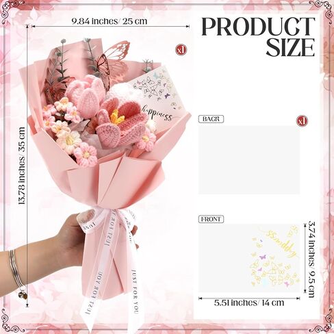 Women's Day Gifts Crochet Flowers Bouquet Wedding Favors Handmade Tulips Knitted Flowers with Butterfly Card for Wife Lover Anniversary Graduation Birthday Mother's Day Teacher(Pink) in Saudi Arabia