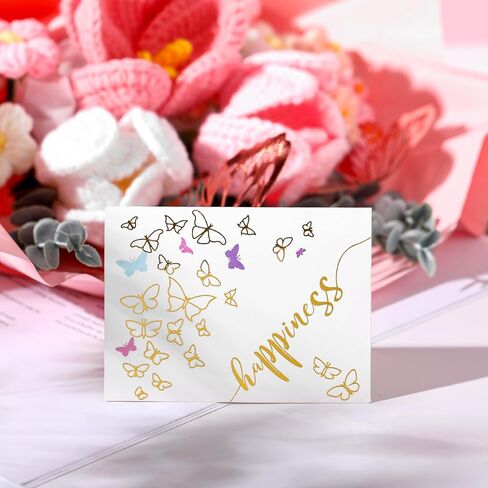 Women's Day Gifts Crochet Flowers Bouquet Wedding Favors Handmade Tulips Knitted Flowers with Butterfly Card for Wife Lover Anniversary Graduation Birthday Mother's Day Teacher(Pink) in Saudi Arabia