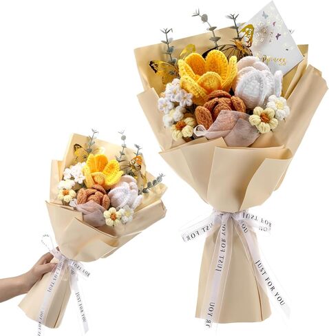 Women's Day Gifts Crochet Flowers Bouquet Wedding Favors Handmade Tulips Knitted Flowers with Butterfly Card for Wife Lover Anniversary Graduation Birthday Mother's Day Teacher(Pink) in Saudi Arabia