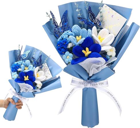 Women's Day Gifts Crochet Flowers Bouquet Wedding Favors Handmade Tulips Knitted Flowers with Butterfly Card for Wife Lover Anniversary Graduation Birthday Mother's Day Teacher(Pink) in Saudi Arabia