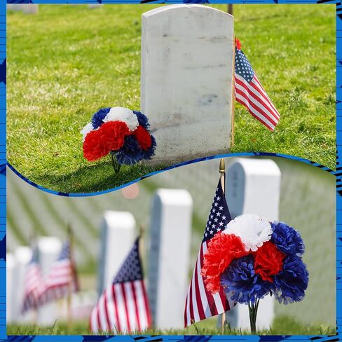 180 Pcs Red Blue White Carnations Artificial Flowers 4th of July 250th Anniversary Decor Fake Silk Patriotic Carnation with 6" Stem for Memorial Veterans Day Cemetery Wreaths DIY Crafts in Saudi Arabia