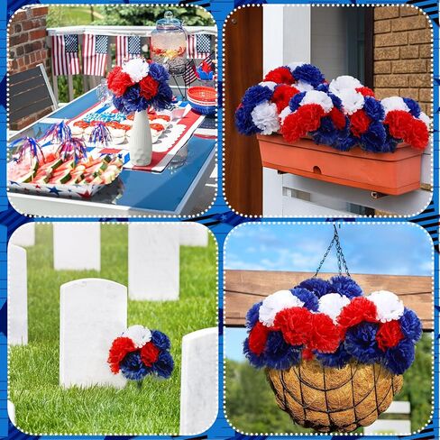 180 Pcs Red Blue White Carnations Artificial Flowers 4th of July 250th Anniversary Decor Fake Silk Patriotic Carnation with 6" Stem for Memorial Veterans Day Cemetery Wreaths DIY Crafts in Saudi Arabia