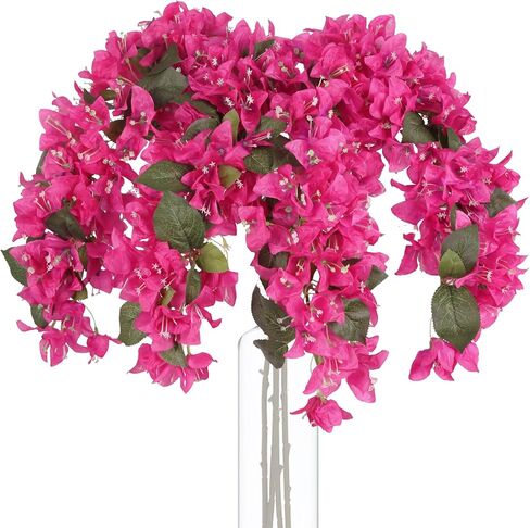 IPOPU 4PCS Bougainvillea Artificial Flowers 42" Long Stem Pink Faux Silk Bougainvillea Flowers Fake Hanging Flower Branches for Wedding Table Centerpieces Home Garden Arch Wall Decorations (Deep Pink) in Kuwait