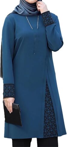 Women Muslim Suit Long Sleeve Spliced Top and Pants Casual Dubai Prayer Clothes in Saudi Arabia