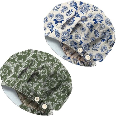 2PC Bouffant Scrub Caps Cartoon Cute Elastic Nursing Doctor Surgeon Working Caps Breathable Hats for Cooking in Saudi Arabia