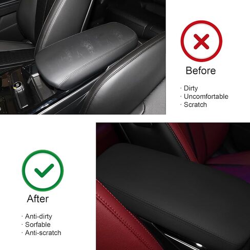 Car Armrest Cover for Kia K5 Accessories 2021 2022 2023 2024 2025 Leather Center Console Arm Rest Box Lid Seat Cover Protector Cushion Saver (Black Stitches, 2021-2025) in Kuwait