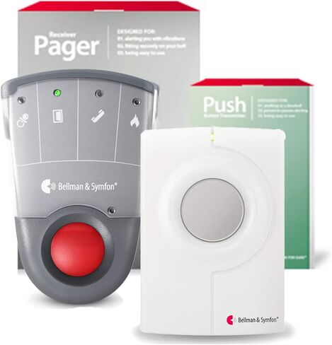 تنبيه إشعار بالضغط على زر Bellman & Symfon - جهاز استقبال النداء مع الاهتزاز - نظام تنبيه الصم بالمنزل الذكي جهاز إنذار لضعاف السمع - جرس باب لاسلكي للسلامة المنزلية / زر مقدم الرعاية المحمول in Kuwait