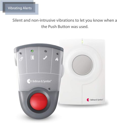 تنبيه إشعار بالضغط على زر Bellman & Symfon - جهاز استقبال النداء مع الاهتزاز - نظام تنبيه الصم بالمنزل الذكي جهاز إنذار لضعاف السمع - جرس باب لاسلكي للسلامة المنزلية / زر مقدم الرعاية المحمول in Kuwait
