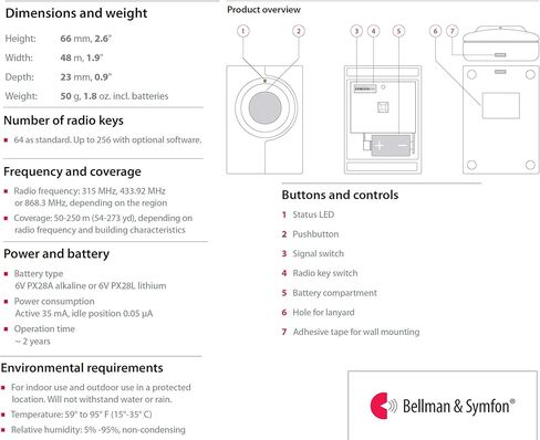 تنبيه إشعار بالضغط على زر Bellman & Symfon - جهاز استقبال النداء مع الاهتزاز - نظام تنبيه الصم بالمنزل الذكي جهاز إنذار لضعاف السمع - جرس باب لاسلكي للسلامة المنزلية / زر مقدم الرعاية المحمول in Kuwait